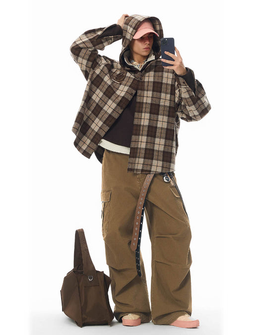 JHYQ Work Plaid Embroidery Hooded Shirt Jacket | Face 3 Face