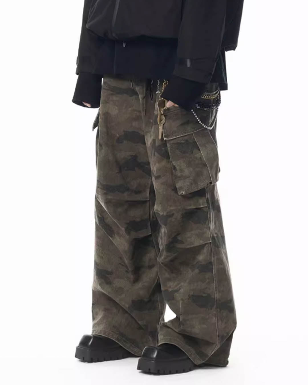 JHYQ Pleated Light Camouflage Adjustable Leg Baggy Cargo Pants | Face 3 Face