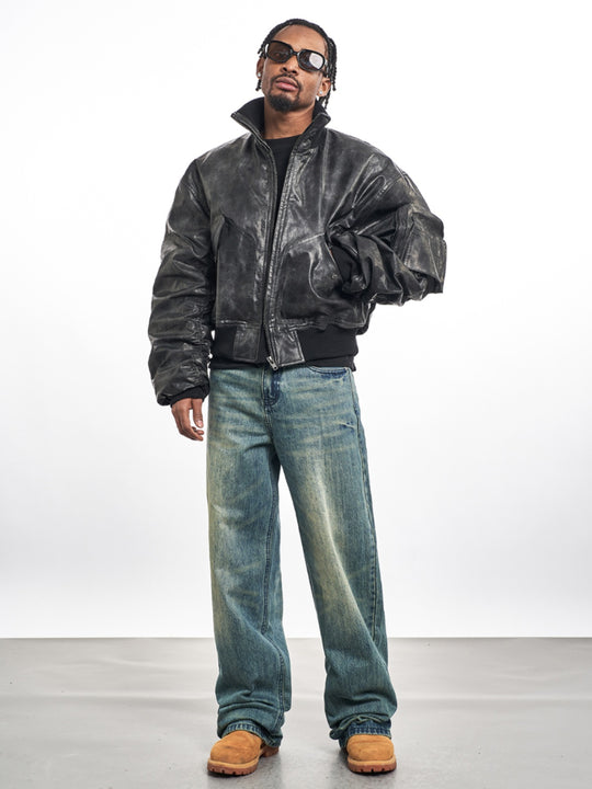 F3F Select Big Arm Pockets PU Leather MA-1 Bomber Jacket | Face 3 Face