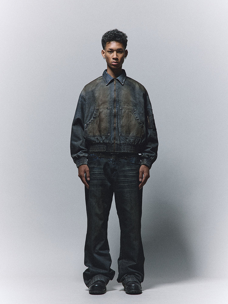 ANTIDOTE Dirty Wash MA-1 Denim Jacket | Face 3 Face