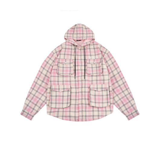 S45 Plaid Multi Pocket Hooded Shirt Jacket | Face 3 Face