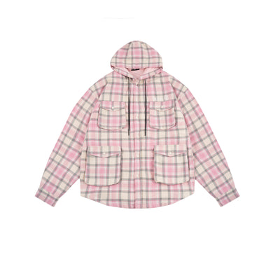 S45 Plaid Multi Pocket Hooded Shirt Jacket | Face 3 Face