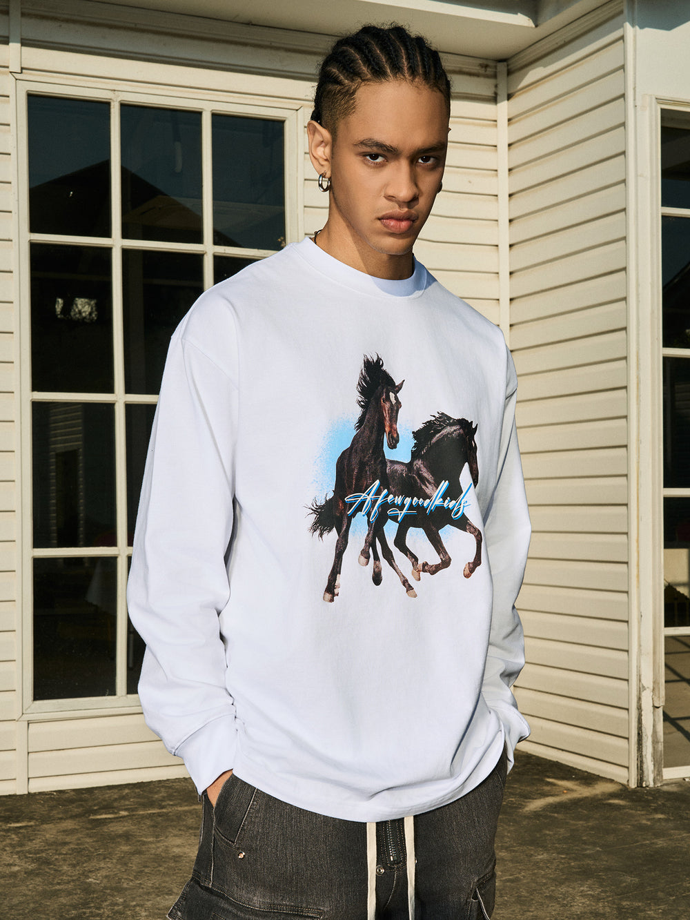 AFGK Prancing Black Horse Long Sleeve Tee