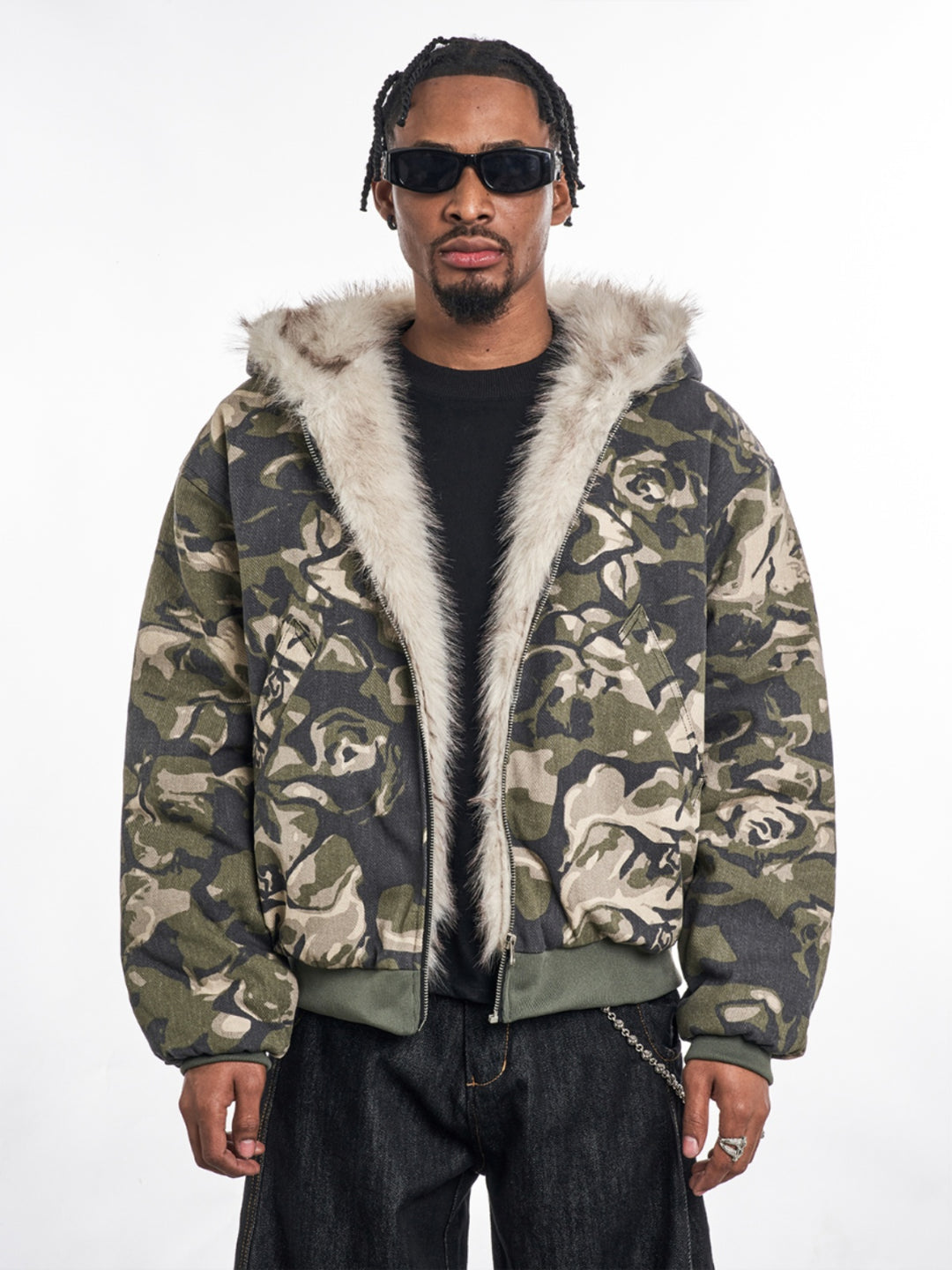 F3F Select Fur Lining Camouflage Hoodie Work Jacket | Face 3 Face