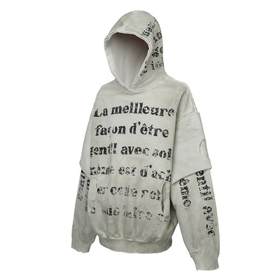 F2CE Dirty Dye Double Layer Printed Hoodie | Face 3 Face