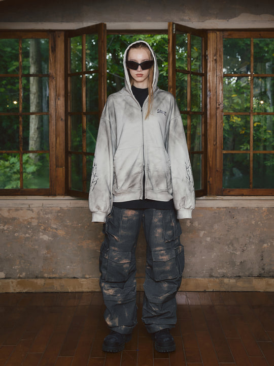 STEEPC Blade Drop Shoulder Dirty Zip Hoodie | Face 3 Face