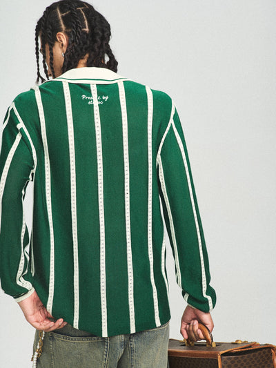 STEEPC Striped Knit GOAT Long Sleeve V-Neck Polo Jersey | Face 3 Face