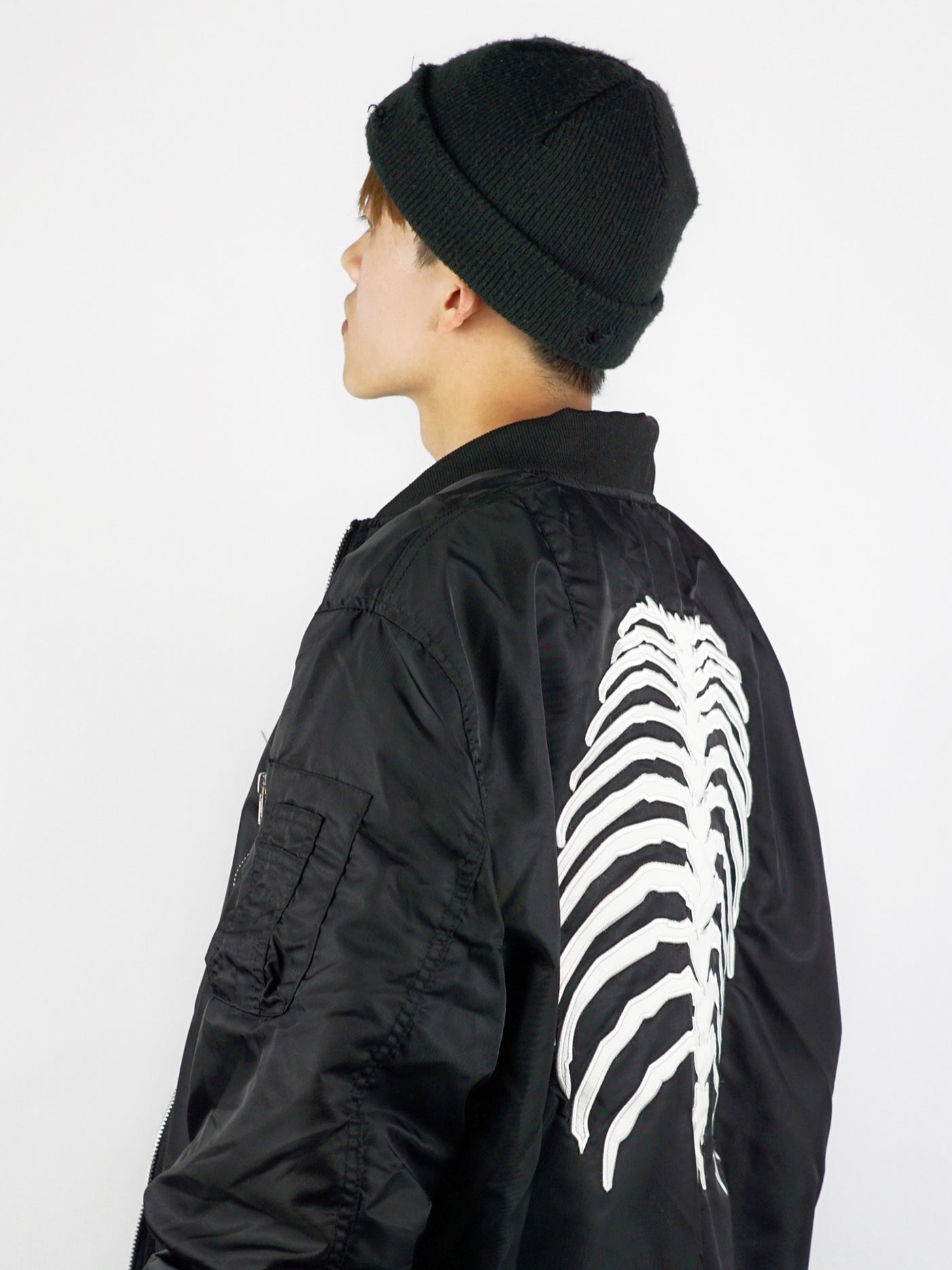 F3F Select Embroidery Skull Skeleton Zipper Flight Jacket