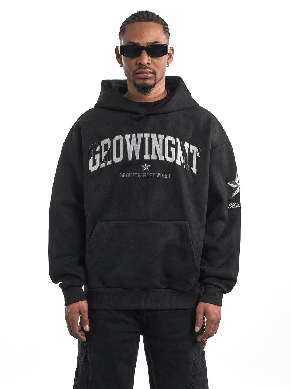 F3F Select Embroidered Faux Suede Hoodie | Face 3 Face