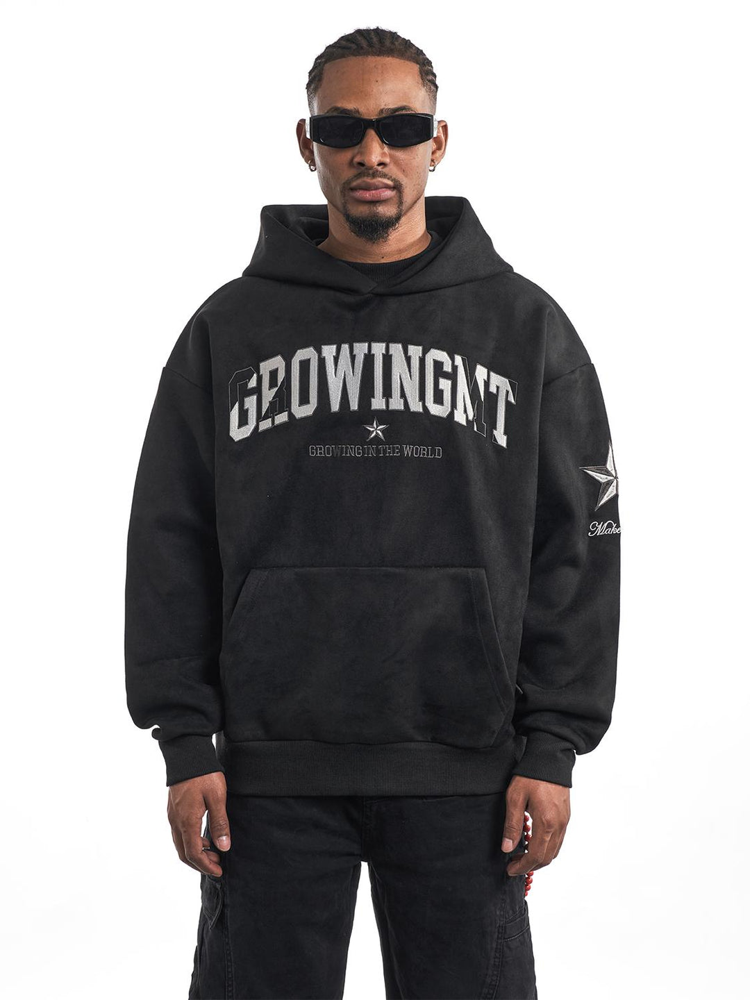 F3F Select Embroidered Faux Suede Hoodie | Face 3 Face