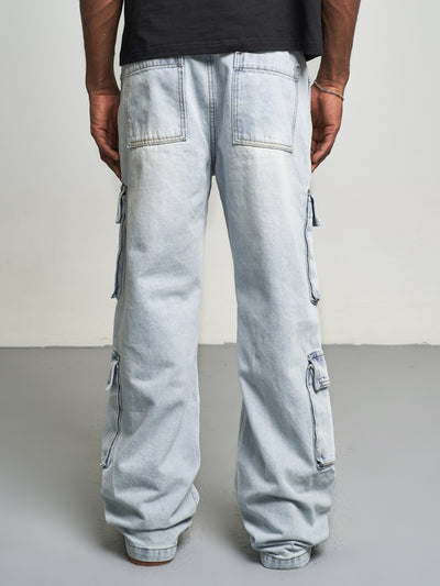 F3F Select Glacier Blue Multi Pocket Cargo Jeans | Face 3 Face