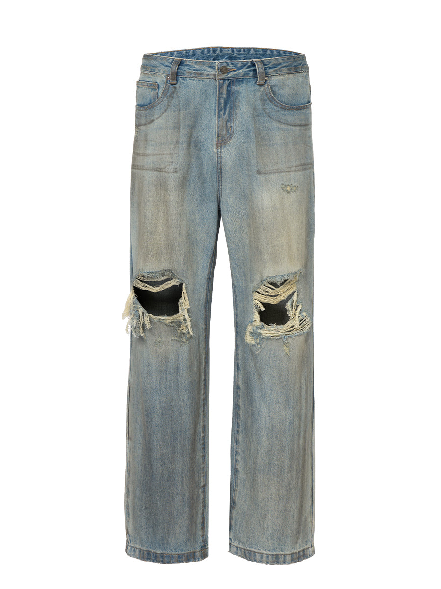 F2CE Washed Old Dirty Holes Denim Jeans