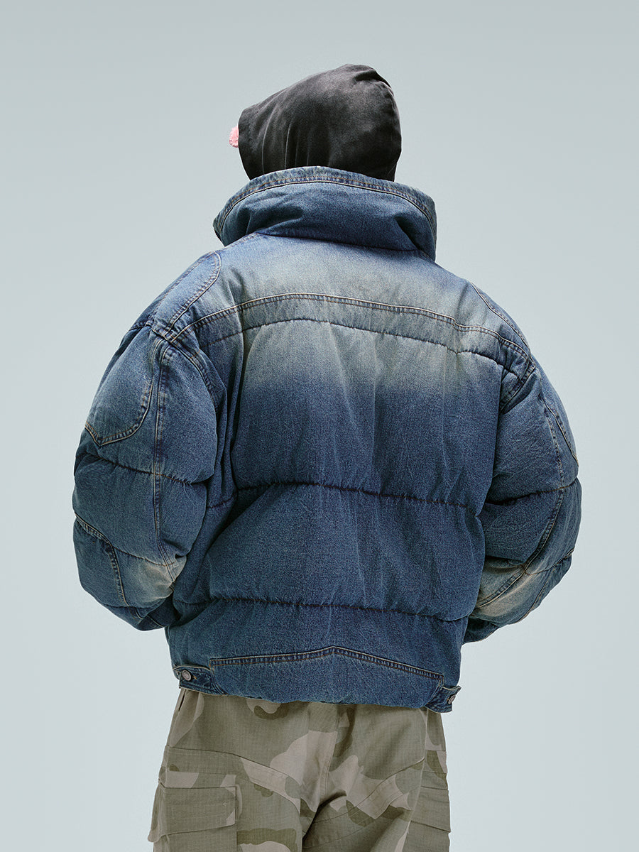 F2CE Washed Puffer Denim Jacket | Face 3 Face