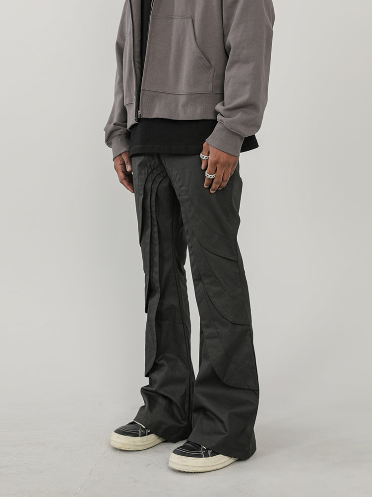F3F Select Coated Waxed Black Micro Flare Pants