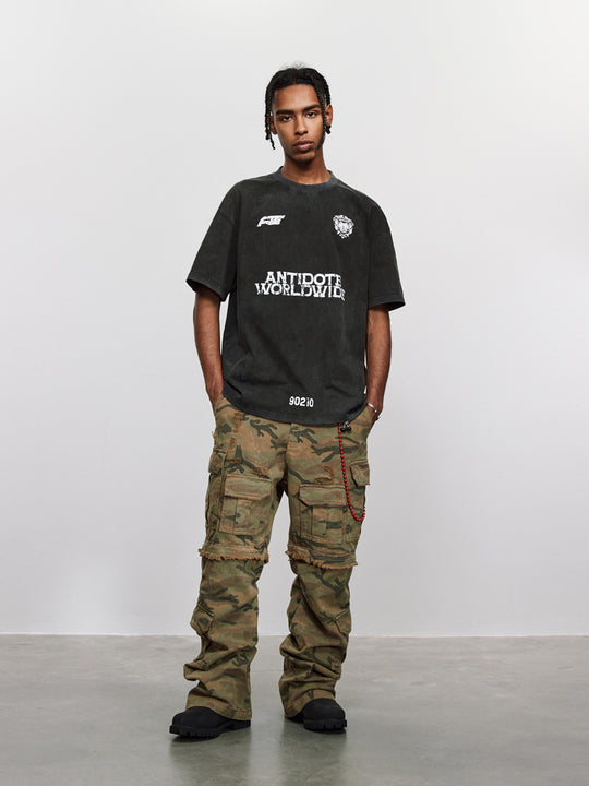 ANTIDOTE Washed Aged Patchwork Stitching Tee