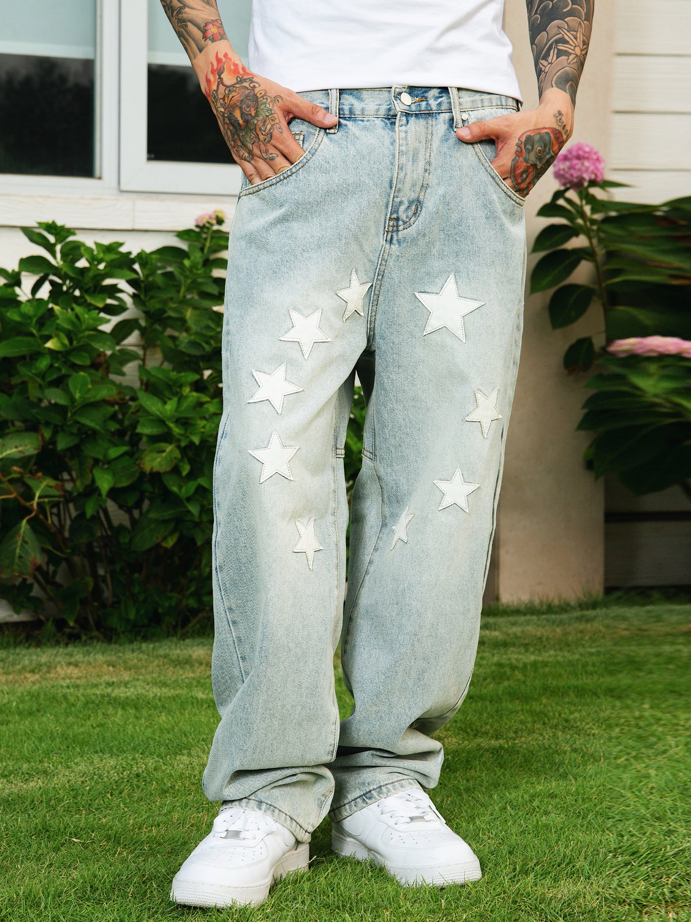 S45 Star Patch Washed Jeans | Face 3 Face