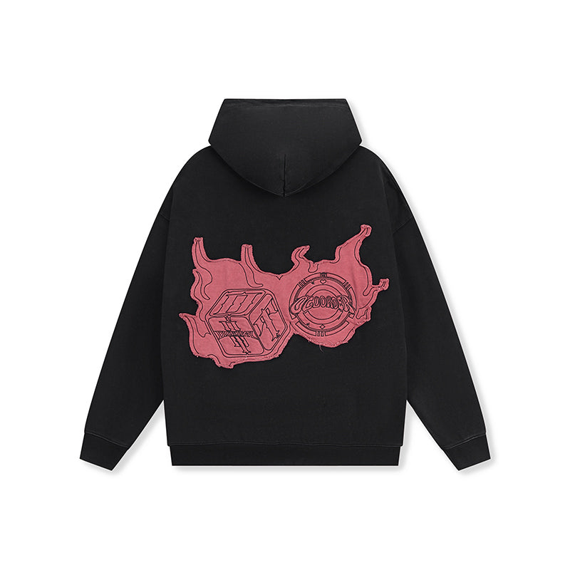 DICETINY x OLD ORDER Flame Dice Patch Hoodie | Face 3 Face