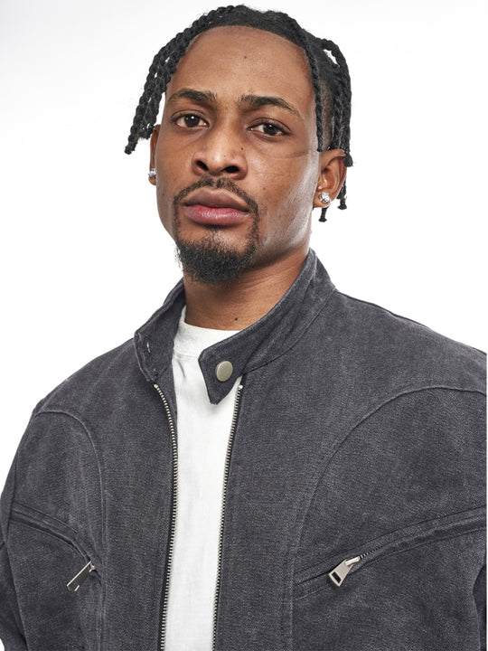 F3F Select Washed Denim Short Motorcycle Jacket | Face 3 Face