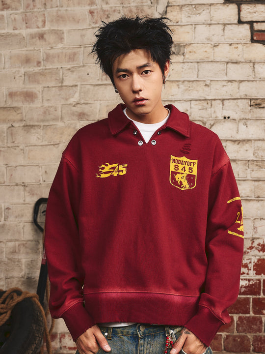 S45 Vintage Lapel Patch Polo Sweatshirt | Face 3 Face