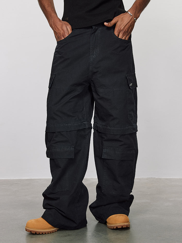 ANTIDOTE Removable Canvas Plaid Pocket Work Cargo Jeans