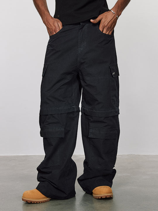 ANTIDOTE Removable Canvas Plaid Pocket Work Cargo Jeans