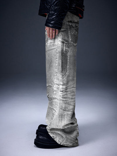 YADcrew X-ray Printed Double Knee Baggy Jeans | Face 3 Face