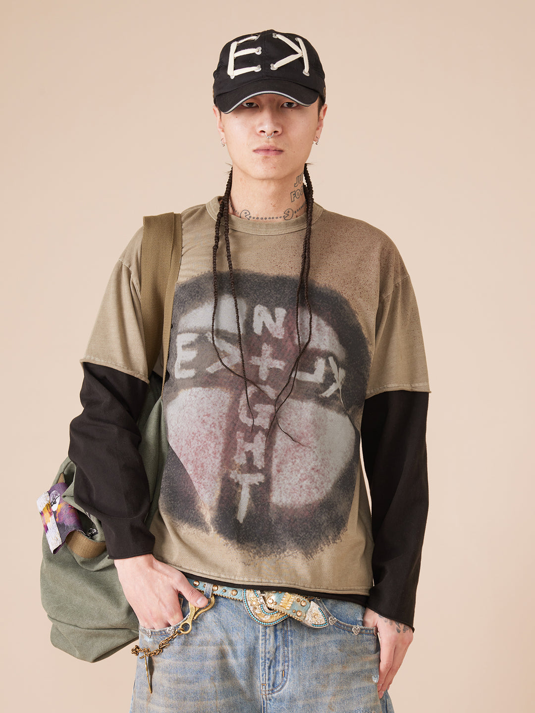 EVILKNIGHT(EK) Peach Heart Buckle String Logo Cap