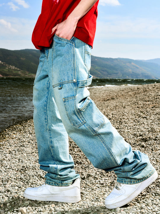 AFGK Rivet Multi Pocket Washed Lumberjack Denim Jeans