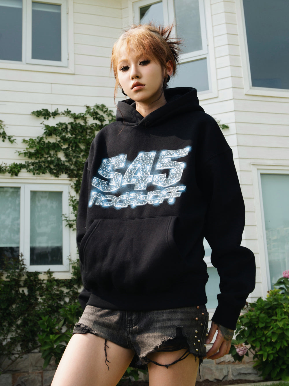 S45 Ice Blue Full Diamond Print Logo Hoodie | Face 3 Face