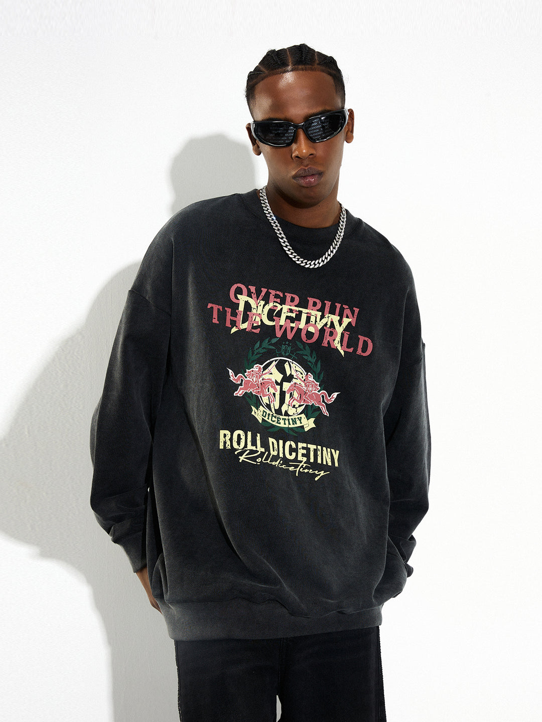 DICETINY Spoof Logo Print Washed Sweatshirt | Face 3 Face