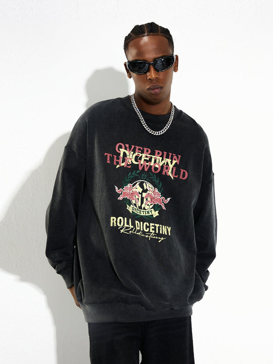 DICETINY Spoof Logo Print Washed Sweatshirt | Face 3 Face