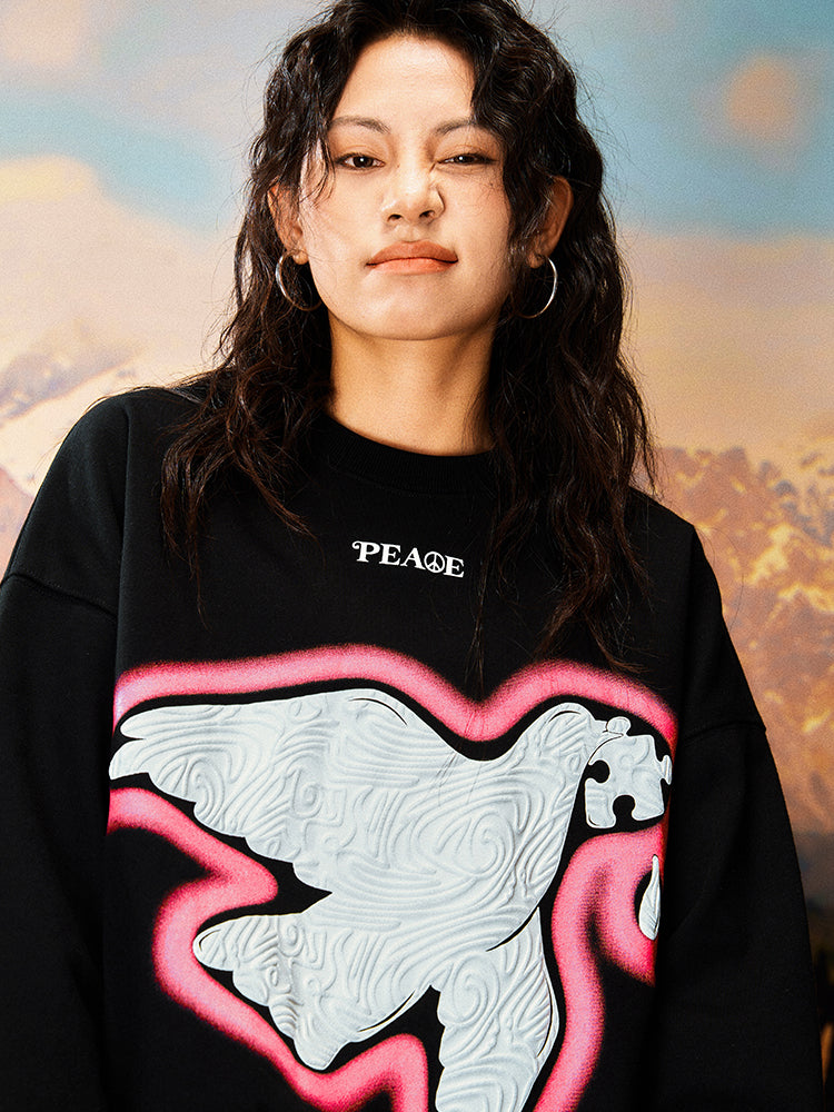 YADcrew Peace Dove 3D Foam Dot Printing Sweatshirt | Face 3 Face