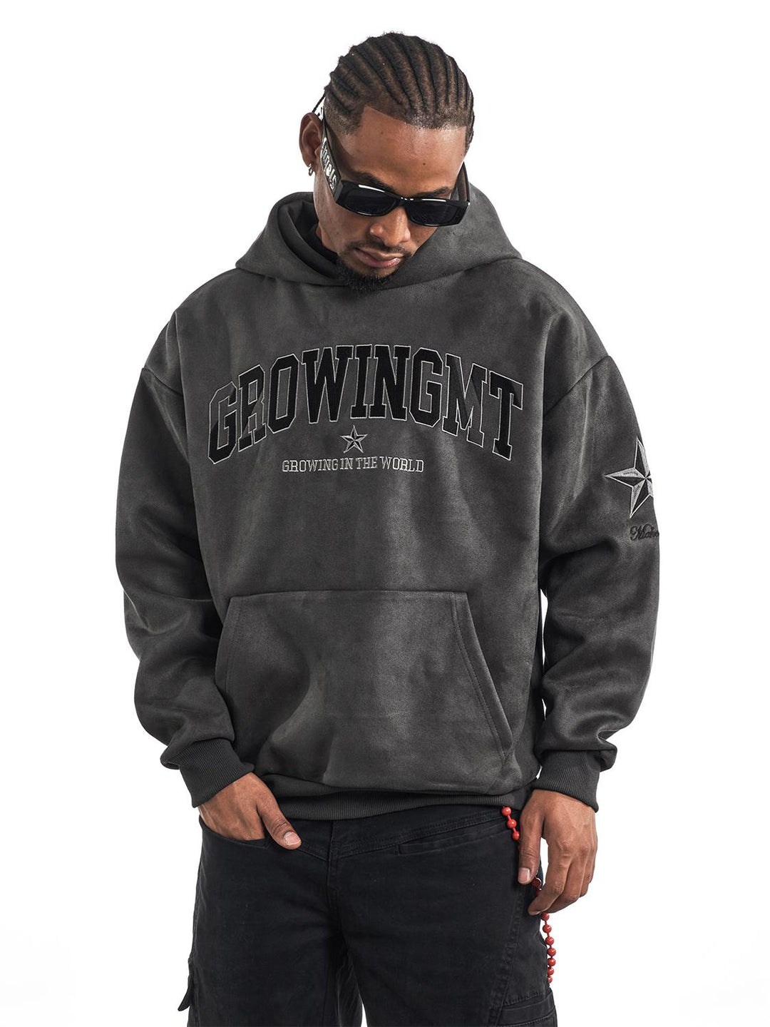 F3F Select Embroidered Faux Suede Hoodie | Face 3 Face