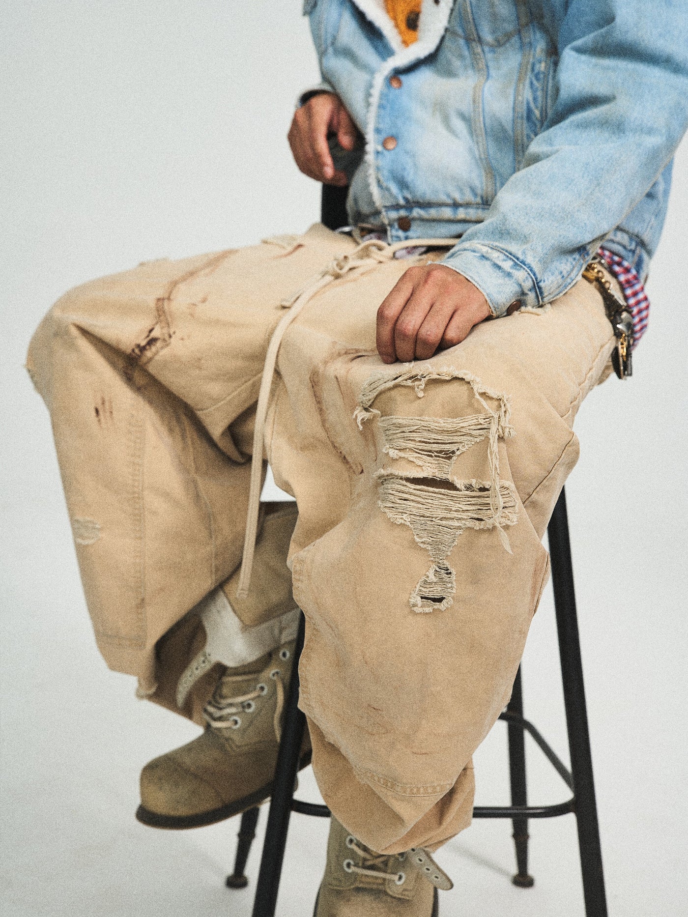 STEEPC Washed Dirty Old Ripped Double Knee Baggy Pants | Face 3 Face