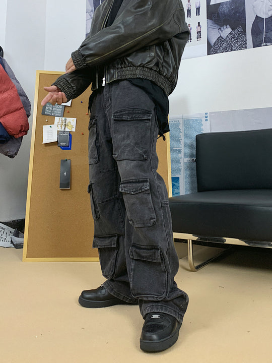 F3F Select Multi Pocket Washed Old Denim Cargo Jeans