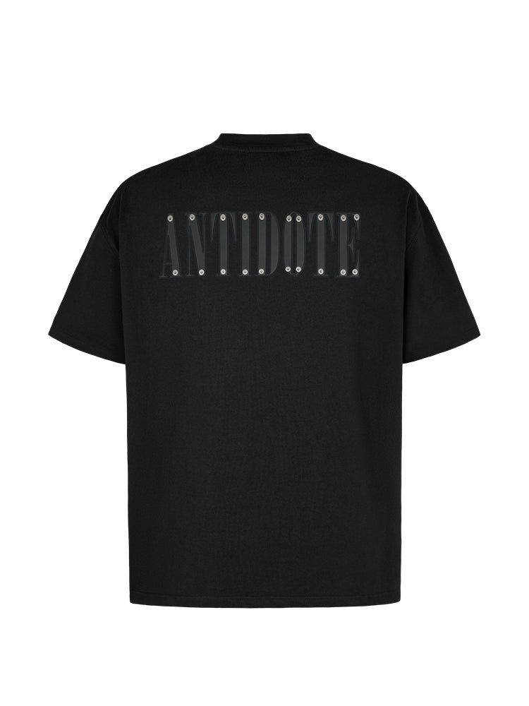 ANTIDOTE Embroidered Leather Studded Tee