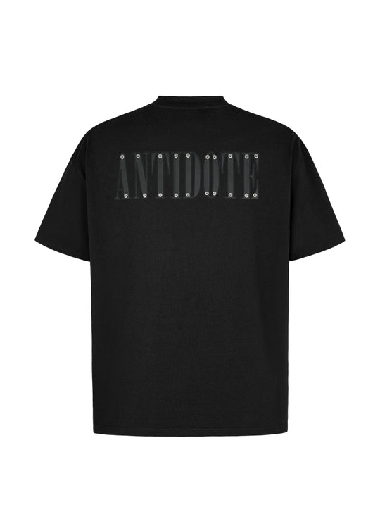ANTIDOTE Embroidered Leather Studded Tee