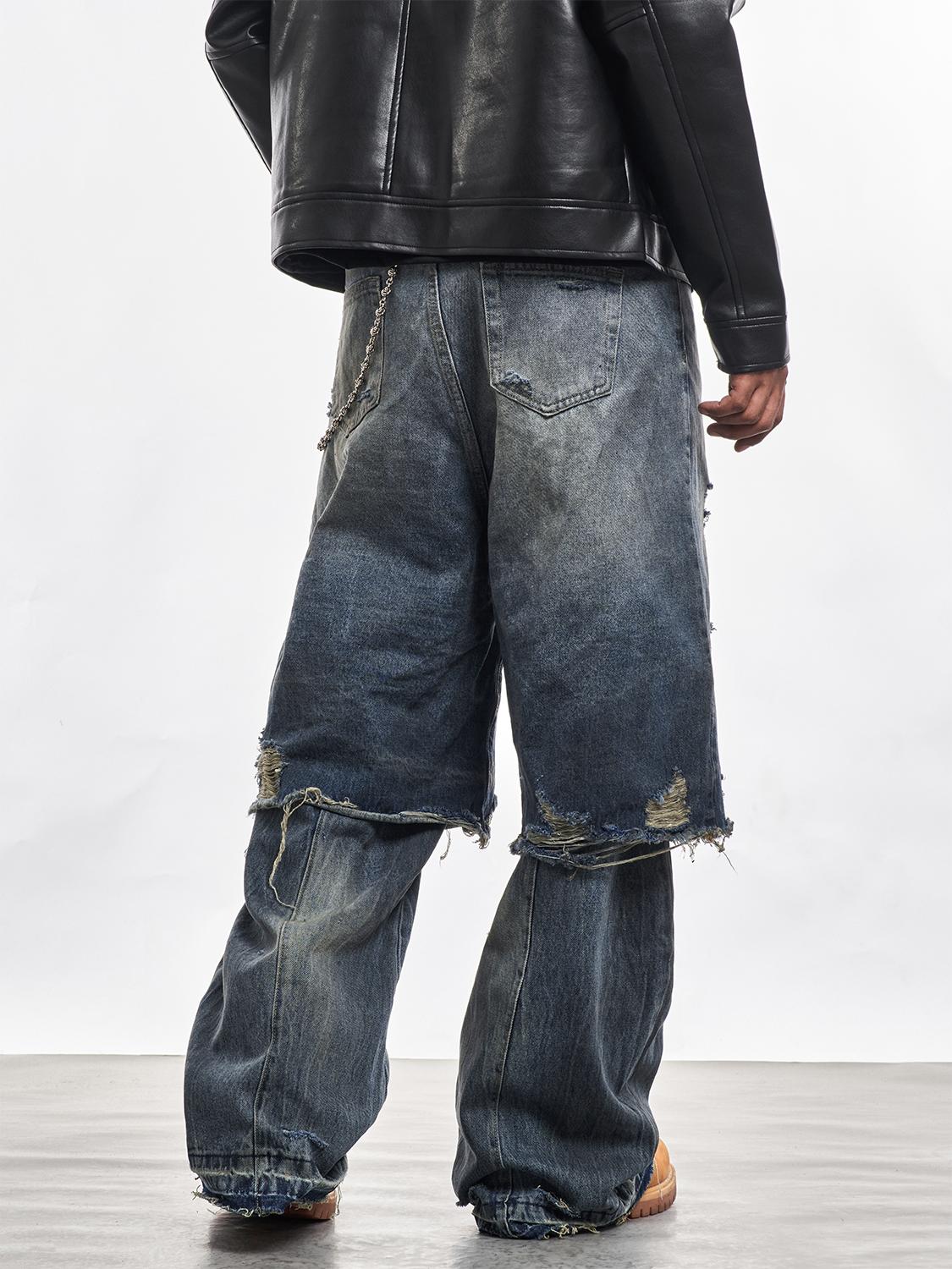 F3F Select Double Layer Ripped Baggy Jeans | Face 3 Face