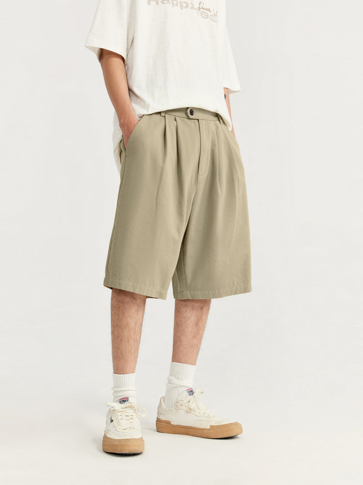 F3F Select Basic Solid Color Two Tuck Wide Shorts