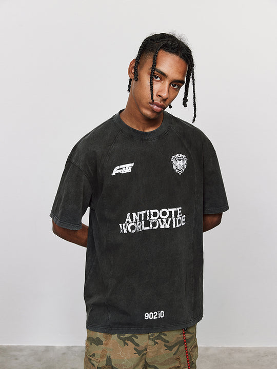 ANTIDOTE Washed Aged Patchwork Stitching Tee