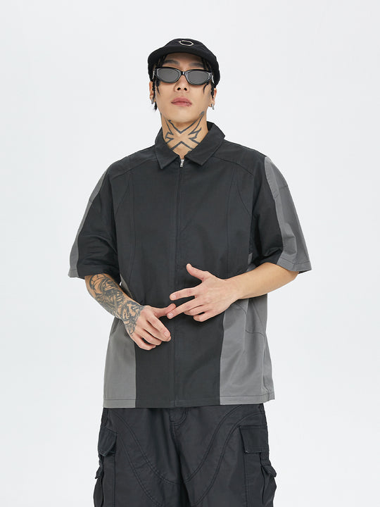 F2CE Patchwork Deconstructed Zipper Functional Shirt