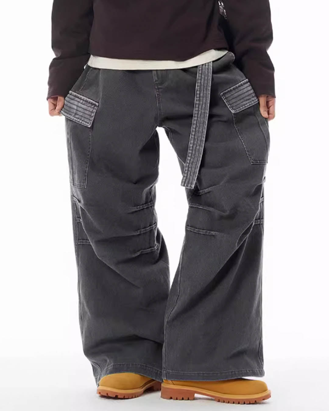 JHYQ Contrast Color Pleated Baggy Cargo Pants | Face 3 Face