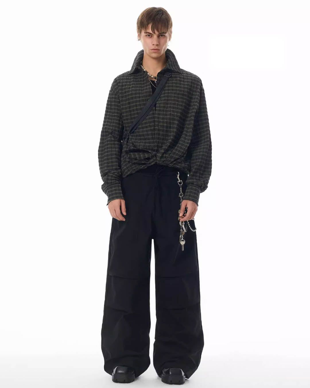 JHYQ Vintage Plaid Patchwork Long Sleeved Shirt | Face 3 Face