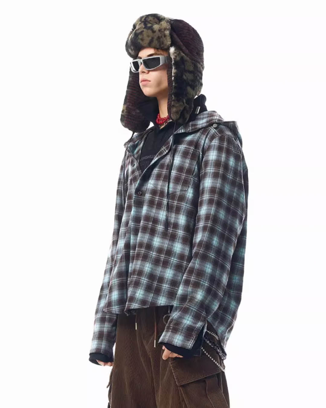 JHYQ Casual Basic Plaid Hooded Long Sleeved Shirt | Face 3 Face