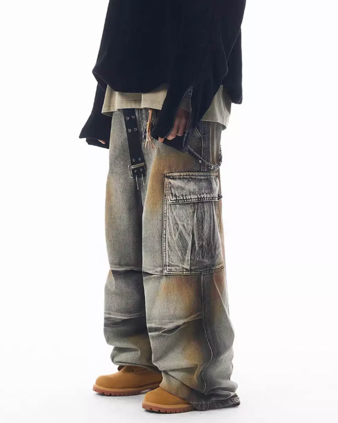 JHYQ Dirty Dyed Large Pockets Baggy Cargo Jeans | Face 3 Face