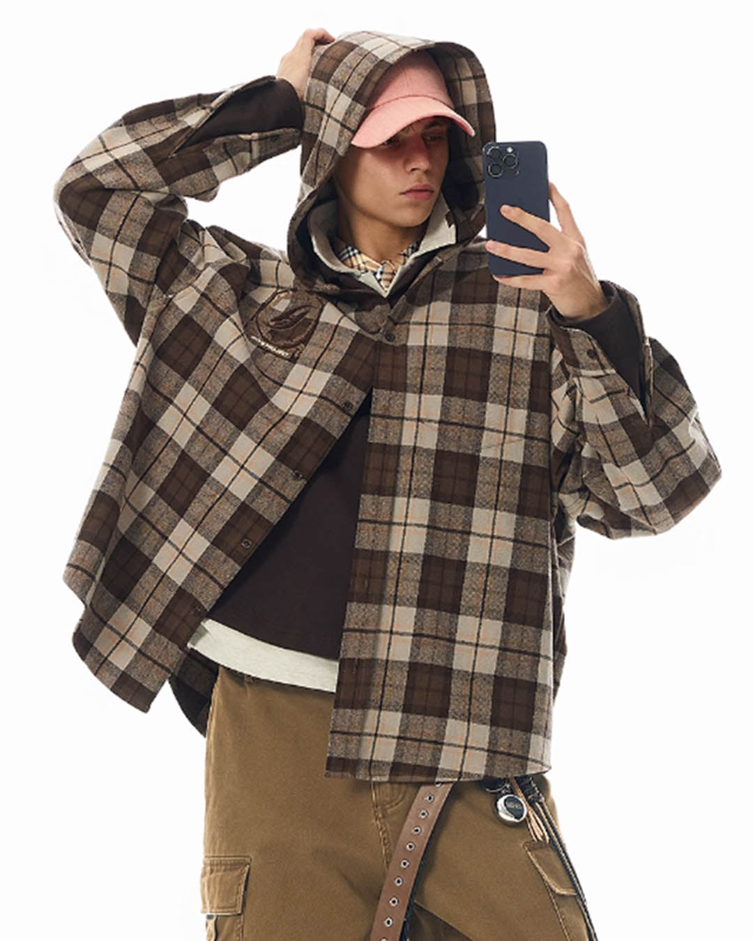 JHYQ Work Plaid Embroidery Hooded Shirt Jacket | Face 3 Face