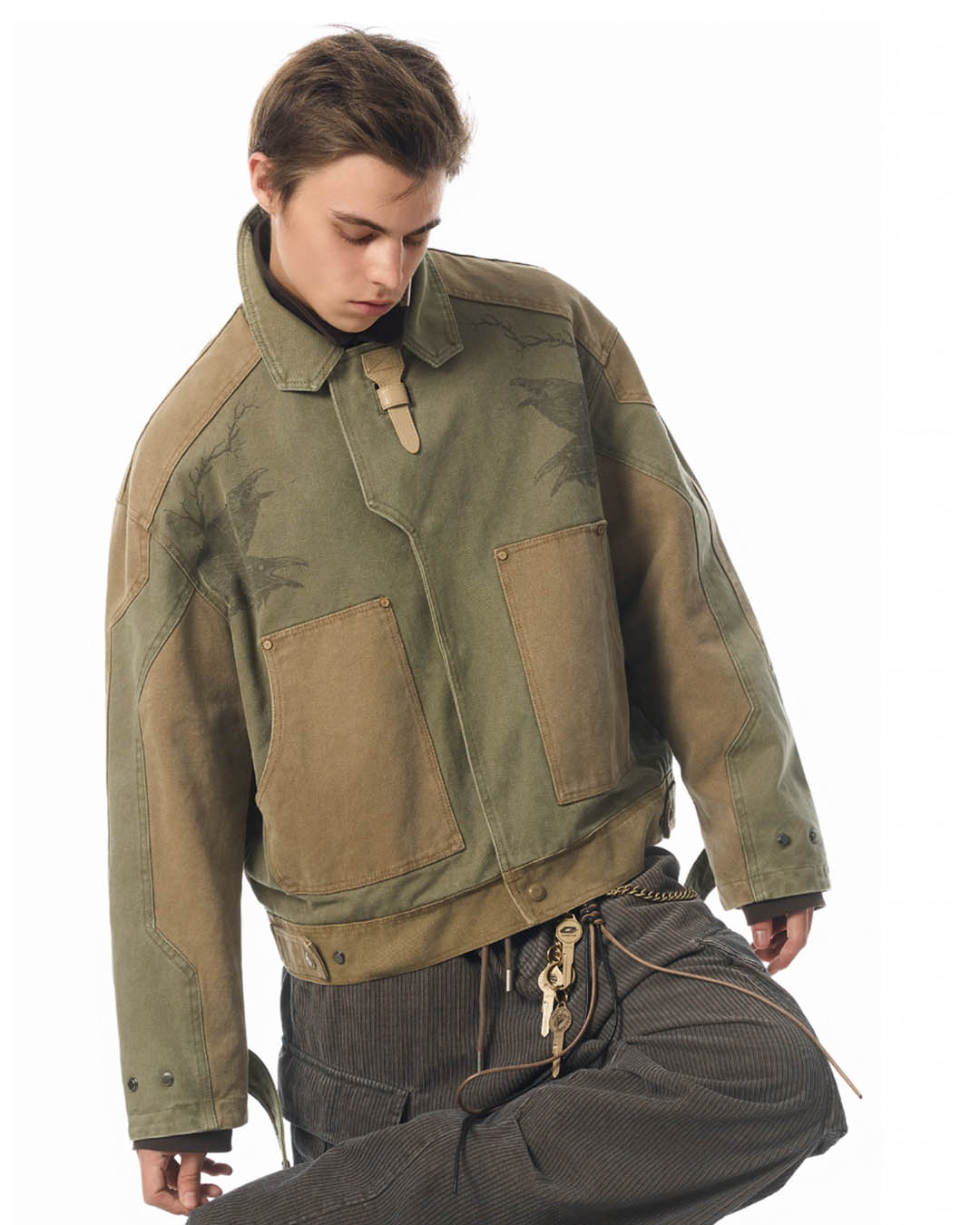 JHYQ Contrast Color Stitching Printed Canvas Work Jacket | Face 3 Face