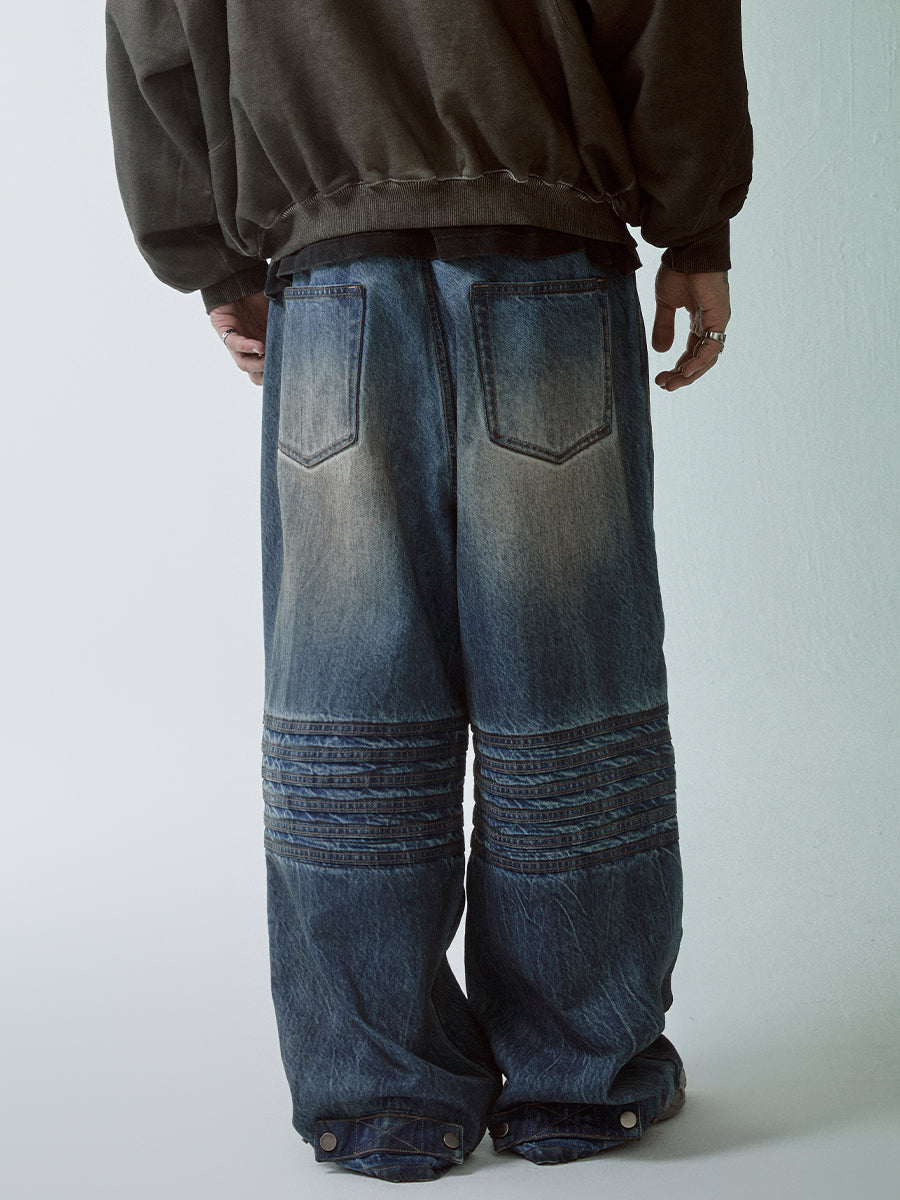 F2CE Vintage Washed Bone Pleated Baggy Jeans | Face 3 Face