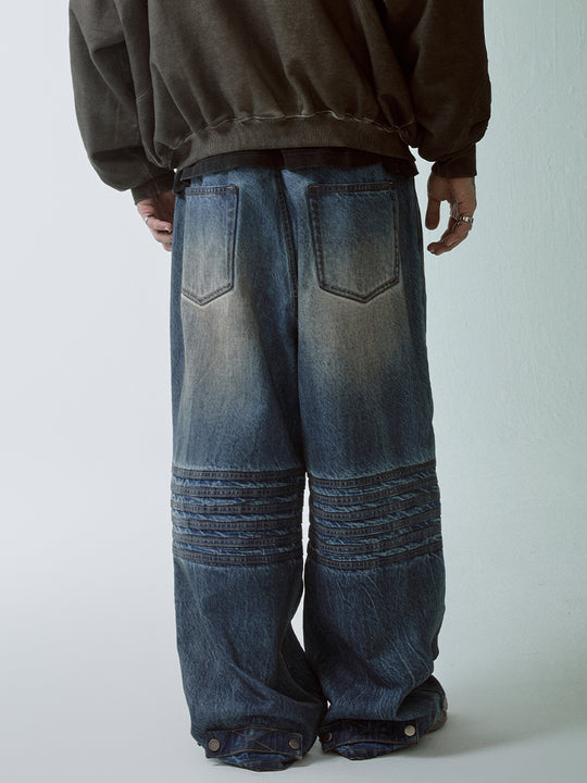 F2CE Vintage Washed Bone Pleated Baggy Jeans | Face 3 Face