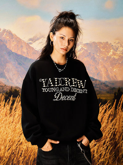 YADcrew Pearl Beadwork Text Typography Sweatshirt | Face 3 Face